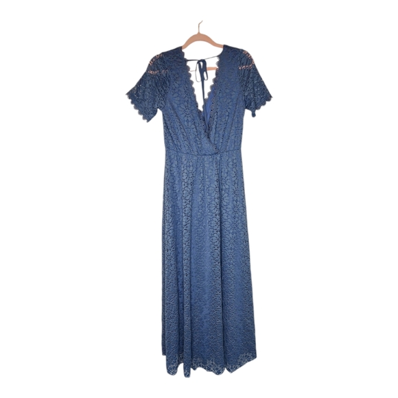 Baltic Born Venice Lace Maxi Dress Crossover Neck Blue Size Large - Picture 2 of 12
